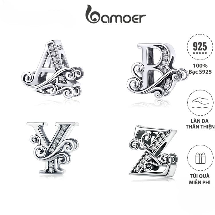 Ảnh Bamoer Hạt Charm Bạc 925 Chữ Cái A~Z Cho Tự Làm Vòng Tay Vòng Cổ Bán Phụ Kiện 1