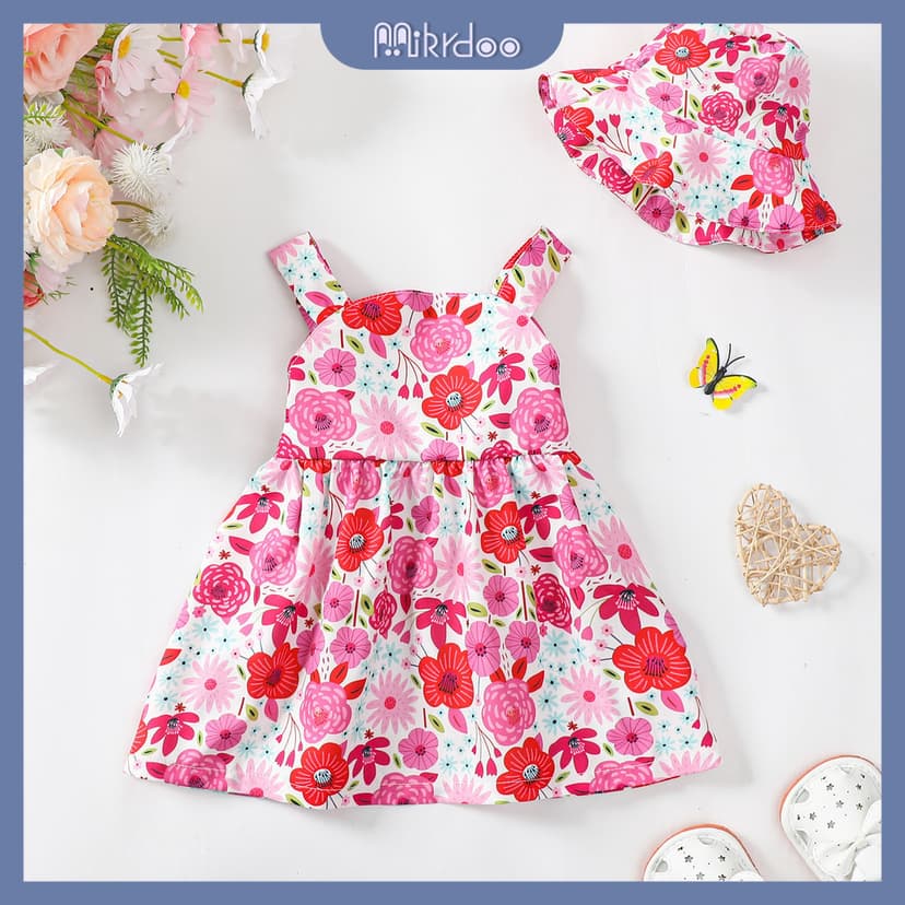 Ảnh 0-3years Ternos Cho Trẻ Em Bé Gái Bộ 2 Chiếc Không Tay Có Mũ In Hoa Váy Cho Bé Ngoài Trời ootd Mùa Hè Phong Cách Thanh Lịch 2