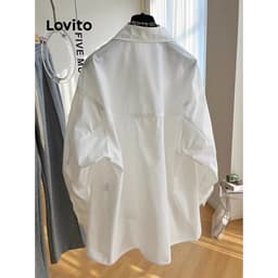 Thumbnail Áo sơ mi kiểu Lovito không đối xứng nút trước màu trơn thanh lịch cho nữ LNE24084 (Nhiều màu) 3