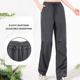Thumbnail Camel CROWN Quần Dù Nữ Eo Cao Mỏng Chống Nắng Thoáng Khí Rời Thẳng Quần Thường Ngày 4