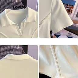 Thumbnail Lovito Áo Thun Màu Trơn Có Đường Chiết Eo Tôn Dáng Cho Nữ LNM67139 2