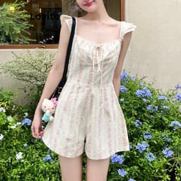 Thumbnail Lovito Bộ đồ liền thân cổ bèo nhún họa tiết hoa giản dị dành cho nữ L112ED709 2