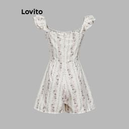 Thumbnail Lovito Bộ đồ liền thân cổ bèo nhún họa tiết hoa giản dị dành cho nữ L112ED709 4