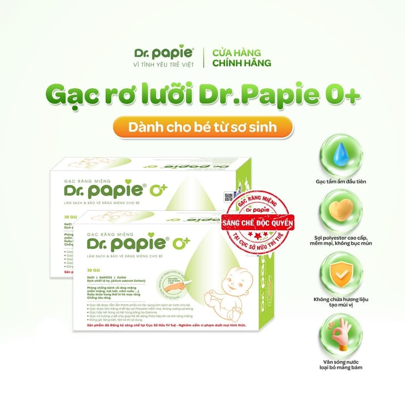 Ảnh 2 Hộp Gạc Rơ Lưỡi Dr.Papie Tiêu Chuẩn 5SAO, Làm Sạch Răng, Lưỡi, Nướu và Khoang Miệng Cho Bé - 30Gói/Hộp x 2 1