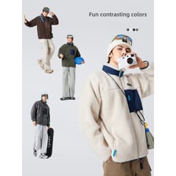 Thumbnail CAMEL CROWN Áo khoác lông cừu nam mùa đông Plus nhung dày Áo khoác lông cừu ấm áp thông thường 4