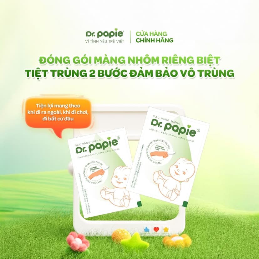 Ảnh 2 Hộp Gạc Rơ Lưỡi Dr.Papie Tiêu Chuẩn 5SAO, Làm Sạch Răng, Lưỡi, Nướu và Khoang Miệng Cho Bé - 30Gói/Hộp x 2 4