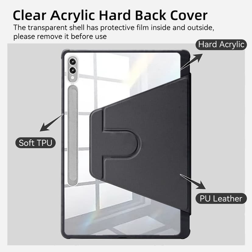 Ảnh Tbtic 720° Xoay Acrylic Cho Samsung Tab Ốp Lưng S10 A9 S9 S8 S7 Plus 11 FE 10.9 12.4 8.7 A8 10.5 X206 S6 Lite 10.4 P620 P610 P615 P613 Da Lật Có Thể Xoay Được Có Thể Điều Chỉnh 3
