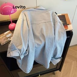 Thumbnail Lovito Áo Sơ Mi Sọc Xanh Trắng Cúc Nhiều Màu Cho Nữ LNL70230 2