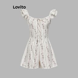 Thumbnail Lovito Bộ đồ liền thân cổ bèo nhún họa tiết hoa giản dị dành cho nữ L112ED709 3