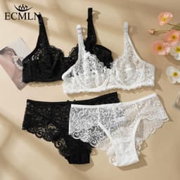 Thumbnail ECMN Bộ áo ngực và quần lót ren một lớp gợi cảm rỗng dành cho nữ cỡ lớn Áo ngực nâng ngực không đệm 1