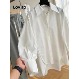 Thumbnail Áo sơ mi kiểu Lovito không đối xứng nút trước màu trơn thanh lịch cho nữ LNE24084 (Nhiều màu) 2