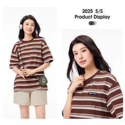 Thumbnail Váy sọc nữ CAMEL CROWN Váy Polo dáng rộng tay ngắn khí chất 3