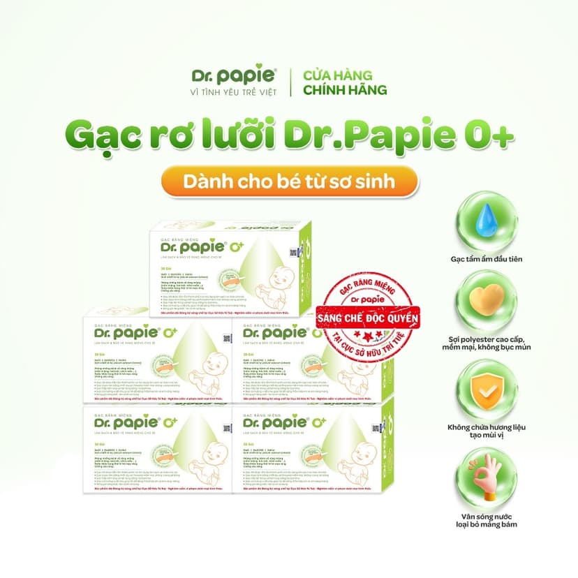 Ảnh 5 Hộp Gạc Rơ Lưỡi Dr.Papie Tiêu Chuẩn 5SAO, Làm Sạch Răng, Lưỡi, Nướu và Khoang Miệng Cho Bé - 30Gói/Hộp x 5 1