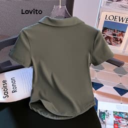Thumbnail Lovito Áo Thun Màu Trơn Có Đường Chiết Eo Tôn Dáng Cho Nữ LNM67139 1