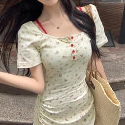 Thumbnail Đầm Lovito hoa nhí xếp nếp giả hai lớp có nút phong cách thường ngày cho nữ L98AD144 4