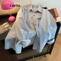 Thumbnail Lovito Áo Sơ Mi Sọc Xanh Trắng Cúc Nhiều Màu Cho Nữ LNL70230 3