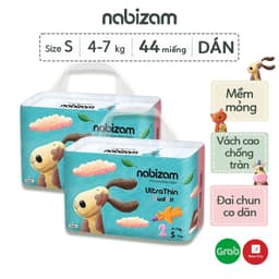 Thumbnail Combo 2 Bịch Bỉm Dán NABIZAM UltraThin Nội Địa Hàn 3 Lớp Siêu Mỏng Size S Cho Bé Từ 4-7kg, 44 Miếng/Bịch 2
