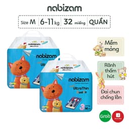 Thumbnail COMBO 2 Tã/Bỉm Quần Nabizam UltraThin Nội Địa Hàn Cao Cấp Mỏng Vượt Trội, Thấm Hút Size M/6-11kg/32 Miếng/Bịch 2