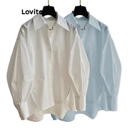Thumbnail Áo sơ mi kiểu Lovito không đối xứng nút trước màu trơn thanh lịch cho nữ LNE24084 (Nhiều màu) 1