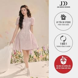 Thumbnail Đầm đè dây nơ ngực, nhún sườn họa tiết 1R07.2503OG, váy tơ mềm chiết eo dáng xòe bồng nữ tính đáng yêu thiết kế bởi JM 1