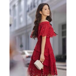 Thumbnail JOVEN Đầm Nữ Naomi Midi 3 Tầng Lai Xéo Bẹt Vai Có Bèo Nhún 3