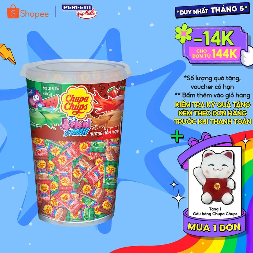 Ảnh Kẹo cao su gum thổi có nhân Chupa Chups Big Babol Sploosh (Hũ 74 viên) hương dưa hấu, dâu, cola 1
