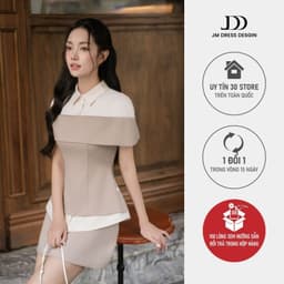Thumbnail Set đồ Áo ngang vai phối sơ mi 2T15.2504K, Chân váy ngắn dáng A 4S13.2504K, Bộ đồ công sở thanh lịch sang trọng của JM 1