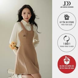 Thumbnail Đầm giả yếm cổ đức thêu ngực 1F22.2410K, Váy đầm sơ mi phối yếm một lớp kiểu dáng basic thanh lịch dành cho quý cô JM 1