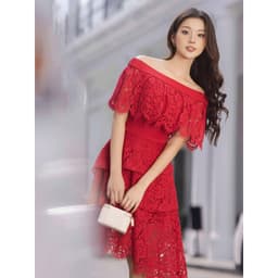 Thumbnail JOVEN Đầm Nữ Naomi Midi 3 Tầng Lai Xéo Bẹt Vai Có Bèo Nhún 1
