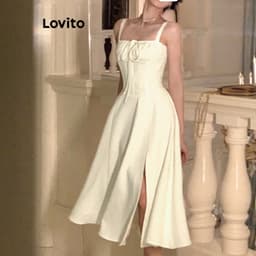 Thumbnail Đầm Lovito cột dây lưng màu trơn thanh lịch cho nữ L74ED185(Nhiều màu) 2