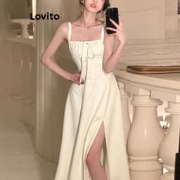 Thumbnail Đầm Lovito cột dây lưng màu trơn thanh lịch cho nữ L74ED185(Nhiều màu) 1