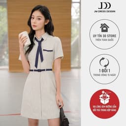 Thumbnail Đầm dáng A cổ đức nơ cách điệu 1S24.2503K, váy sơ mi cổ đức dáng a kiểu dáng năng động thanh lịch thiết kế bởi JM Dress 1