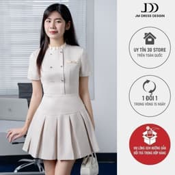 Thumbnail Đầm cổ bèo 2 hàng cúc chân xếp ly chụm 1F10.2409K thiết kế bỏi JM Dress Design 1