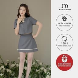 Thumbnail Set đồ áo tay bồng cách điệu cổ 2T49.2407K, chân váy A đè dây gấu 4S26.2407K thiết kế bởi JM Dress Design 1