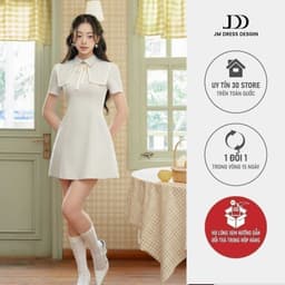 Thumbnail Đầm cổ đức bung vạt đính nơ cổ 1S91.2408K, váy dầm công sở kiểu dáng thanh lịch nữ tính thiết kế bởi JM Dress Design 1