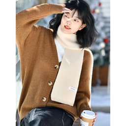 Thumbnail Camel CROWN Khăn Nam Nữ Phong Cách Nhật Bản Cổ Ấm Dệt Kim Màu Trơn Khăn Dày 2