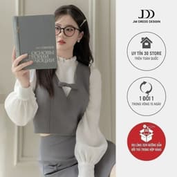 Thumbnail Set đồ áo cách điệu cổ bèo phối nơ ngực 2T41.2407K, chân váy dáng A phối nơ 4S23.2407K thiết kế bởi JM Dress Design 1