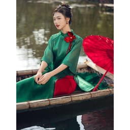 Thumbnail JOVEN Áo Dài Nữ Tết Ngọc Diệp 2 Tà Cổ Tàu Tay Loe Lửng (KHÔNG KÈM QUẦN) 1