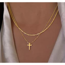 Thumbnail 17km Đơn Giản Chữ Thập Mặt Dây Chuyền Vòng Cổ Sáng Hai Lớp Vàng Bạc Dây Chuyền Choker Cho Nữ Trang Sức Phụ Kiện 1