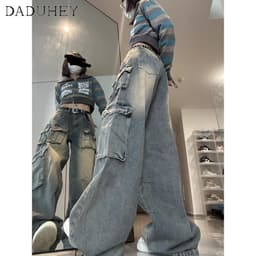 Thumbnail DaDuHey New American Style Ins High Street Hip Hop Jeans Niche High Waist Loose Wide Leg Pants plus Size Trousers 4