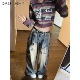 Thumbnail DaDuHey New American Style Ins High Street Hip Hop Jeans Niche High Waist Loose Wide Leg Pants plus Size Trousers 3