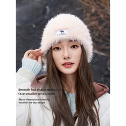 Thumbnail Camel CROWN Lông Dệt Kim Mũ Nữ Giả Lông chồn Chống Lạnh Bịt Tai Dày Mũ Ấm Áp 2