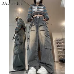 Thumbnail DaDuHey New American Style Ins High Street Hip Hop Jeans Niche High Waist Loose Wide Leg Pants plus Size Trousers 2