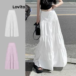 Thumbnail Chân váy Lovito cơ bản màu trơn phong cách thường ngày cho nữ L85AD112 1