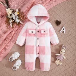 Thumbnail 0-2 Tuổi Bé Gái Hồng Trắng Cờ Rô Nối Dài Tay Ấm Nút Bỏ Túi Bộ Quần Áo Thu Đông 3