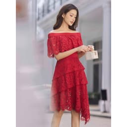 Thumbnail JOVEN Đầm Nữ Naomi Midi 3 Tầng Lai Xéo Bẹt Vai Có Bèo Nhún 4