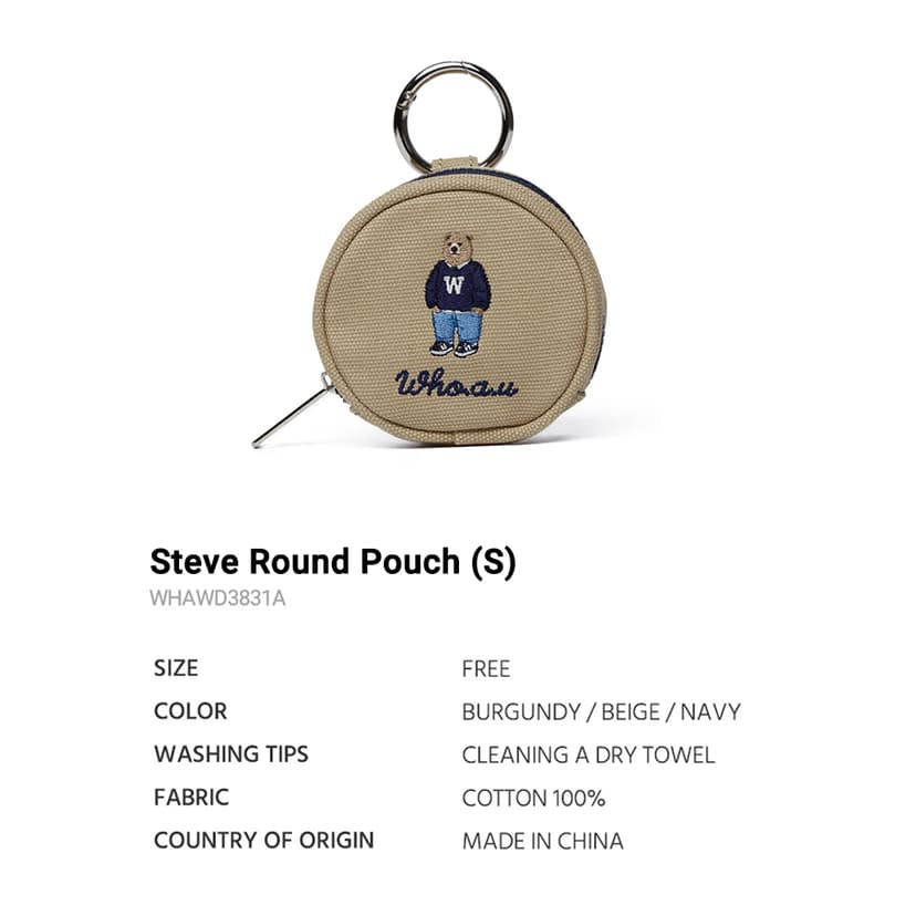 Ảnh Móc khóa WHO.A.U WHAWD3831A túi mini dây kéo Steve Round Pouch 100% Cotton 4