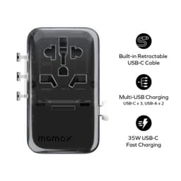 Thumbnail Củ sạc du lịch Momax 1-World+ Flow 35W 4-Port w/ Built-in USB-C Cable + AC Travel Adaptor (White) 2