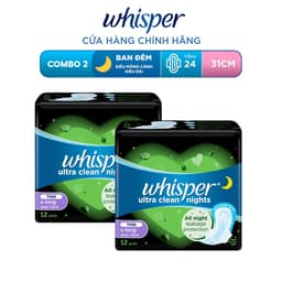 Thumbnail Combo 2 Gói Băng Vệ Sinh WHISPER Siêu Mỏng Có Cánh 31CM Dành Cho Ban Đêm 1