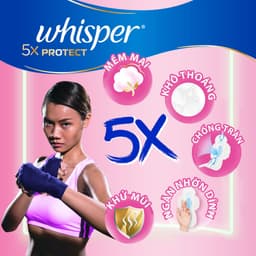 Thumbnail Băng Vệ Sinh WHISPER 5X Bảo Vệ Mặt Bông Siêu Mỏng Cho Ngày Thường Và Ngày Nhiều Khô Thoáng Gói 20 Miếng/16 Miếng/13Miếng 2
